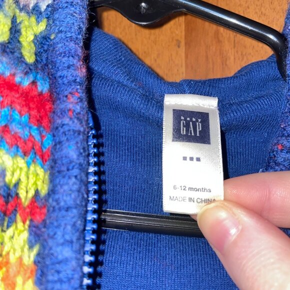 Gap Colorful  Infant Zip Up Cardigan Hooded Sweater Nordic Design 6-12 months - Picture 8 of 9
